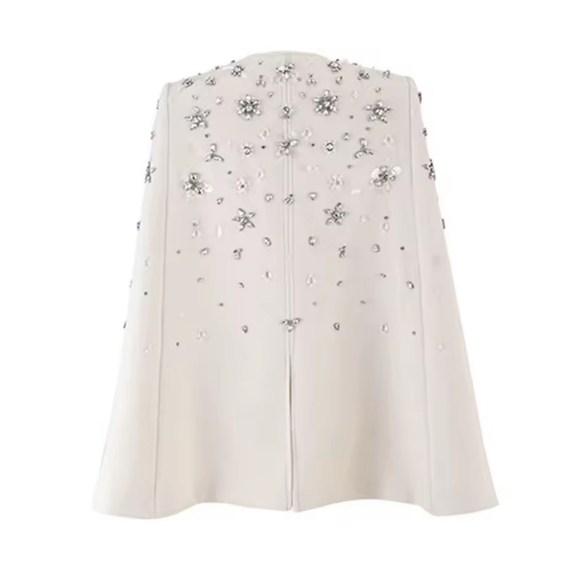 Diamonds Temperament Coats For Women Round Neck Cloak Sleeve Spliced Button Loos - Picture 6 of 6